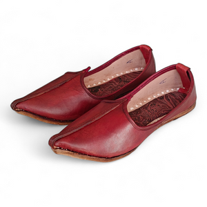 Dark Red Leather Men's Jodhpuri Mojaris