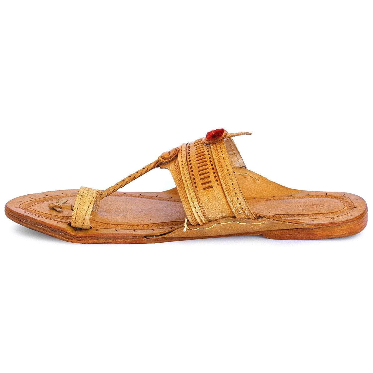 Buy Yellow Leather Men s Kolhapuri Flat Chappal Shop Online